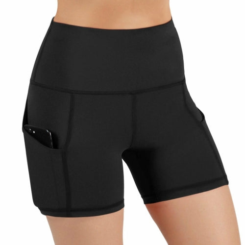 Victory Elite Jolie high-waisted athletic shorts with hip pockets, featuring a comfortable fit and breathable fabric for active wear.