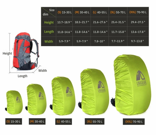 Victory Elite waterproof backpack rain cover in bright blue, designed for 10L to 90L backpacks, protects against rain.