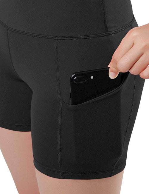 Victory Elite Jolie high-waisted athletic shorts with hip pockets, shown in a close-up image highlighting the fabric and pocket details.