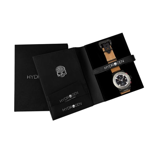Victory Elite Otto Chrono Silver Black Nato watch with black dial and silver case, displayed on a white background.