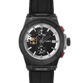 Victory Elite Otto Chrono All Black watch with black dial, stainless steel case, and black leather strap.