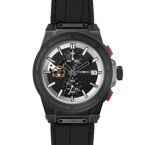 Victory Elite Otto Chrono All Black watch with black dial, stainless steel case, and black leather strap.