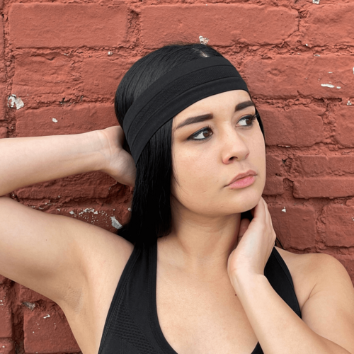 Victory Elite cardio cross-training headband in black, designed for workout comfort and sweat absorption.