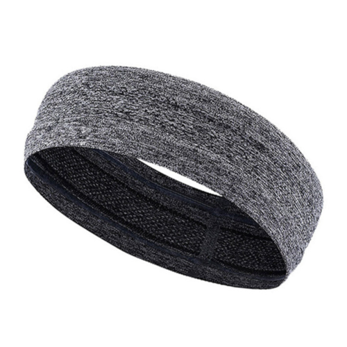 Victory Elite cardio cross-training headband in gray, designed to stay in place during workouts with moisture-wicking fabric.