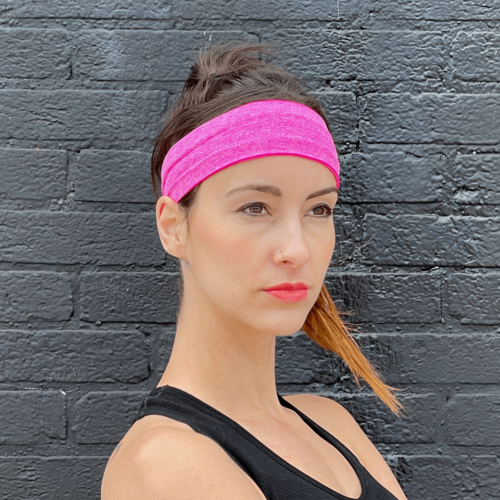 Victory Elite cardio cross-training headband in pink, featuring moisture-wicking fabric and a comfortable fit for active workouts.