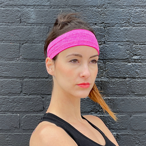Pink victory elite cardio cross-training headband with moisture-wicking fabric and stretch fit, ideal for workouts and sports.
