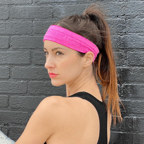 Pink Victory Elite cardio cross-training headband with moisture-wicking fabric and adjustable fit for workout comfort.