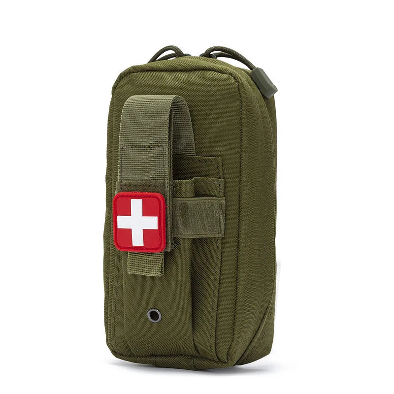 Victory Elite tactical first aid kit with tourniquet in Molle pouch, ideal for camping, hiking, and emergency survival gear.