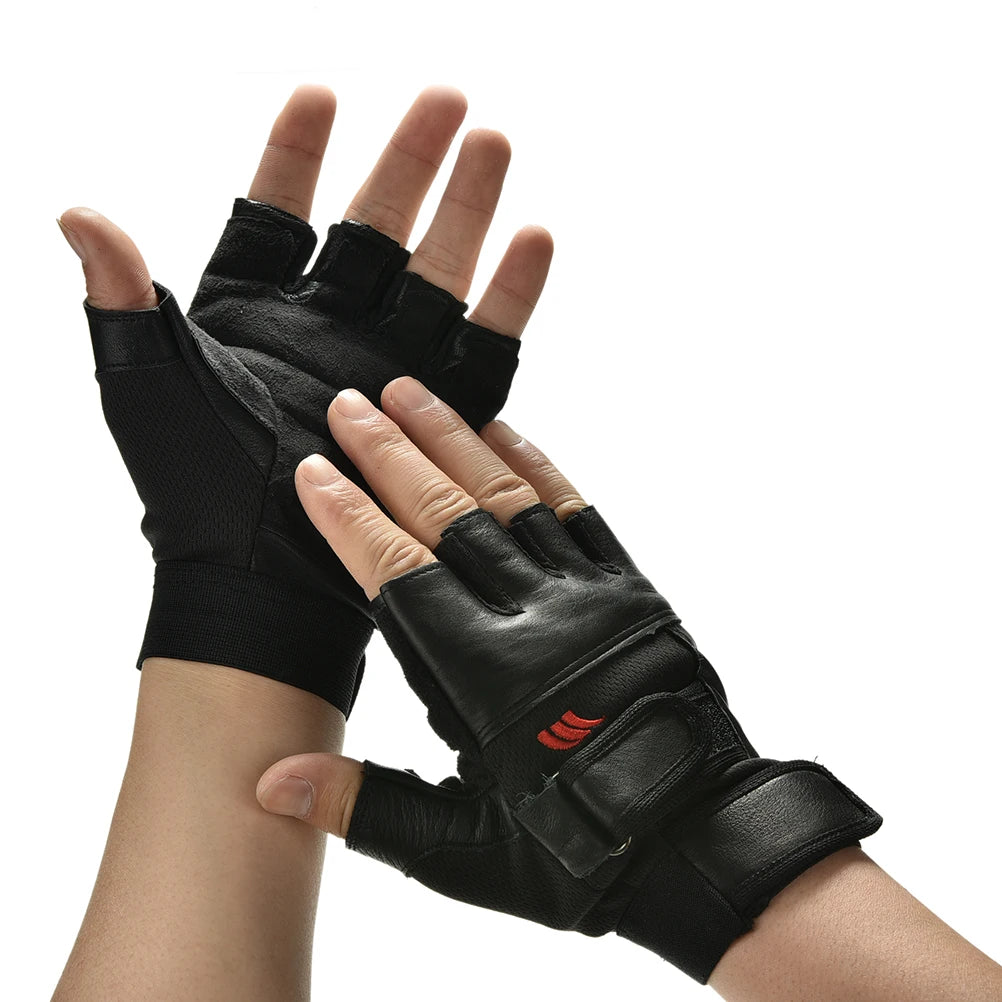 Victory Elite men's weight lifting gloves made of leather for gym, exercise, and sports training, designed for a secure grip during workouts.