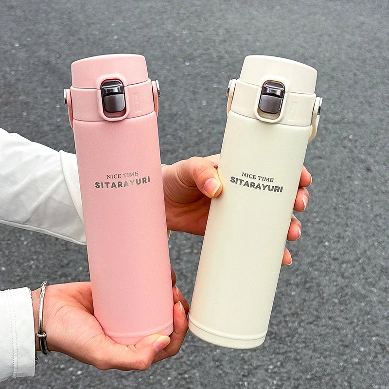 Victory Elite stainless steel vacuum flask with 500ml capacity, insulated sports bottle featuring a wide handle and pop-up drink spout.