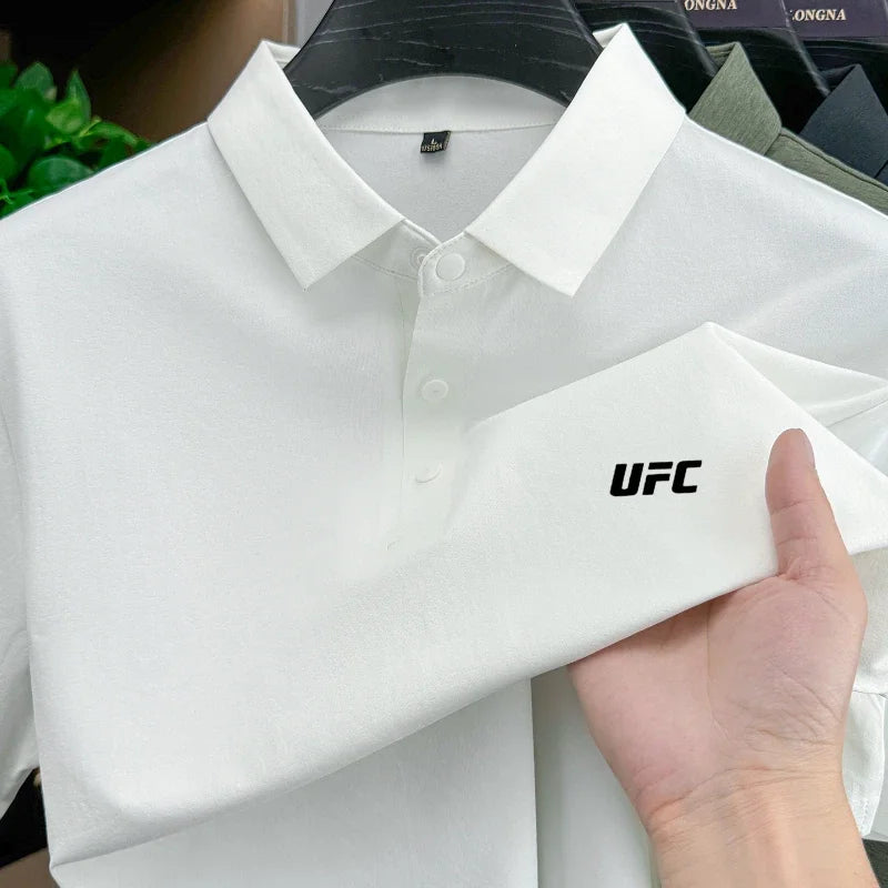 Victory Elite men's short sleeve polo shirt with letter print, breathable cotton fabric, casual solid color summer T-shirt.