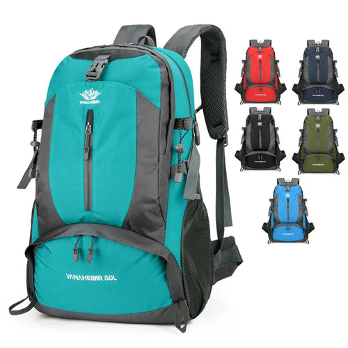 Victory Elite 50L outdoor hiking backpack with large capacity, double-shoulder straps, suitable for mountain climbing and camping.