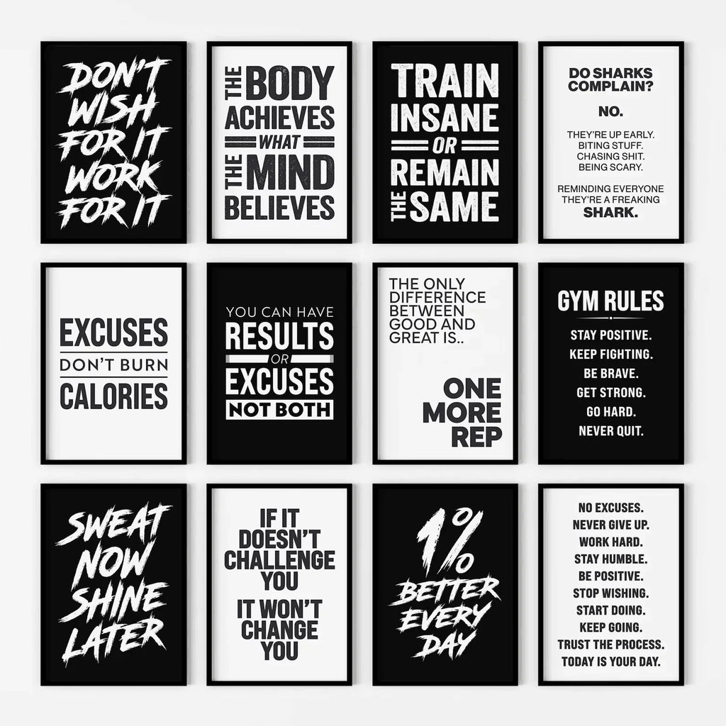 Victory Elite gym wall art poster featuring an inspiring fitness slogan on a decorative canvas for home gym wall decoration.