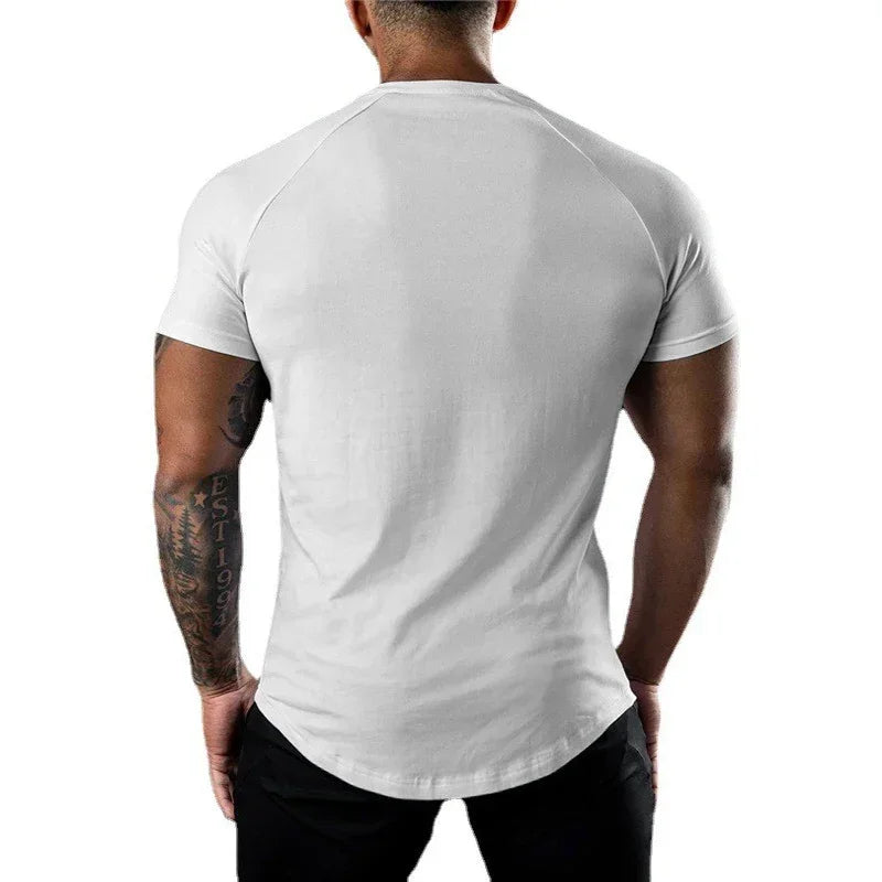 Victory Elite men's breathable cotton bodybuilding muscle sport jogging T-shirt, short sleeve casual fitness workout shirt for men.