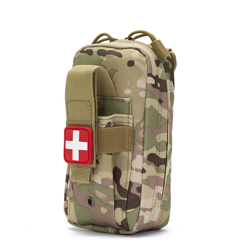 Victory Elite tactical first aid kit with tourniquet in Molle pouch, ideal for camping, hiking, and emergency medical rescue situations.