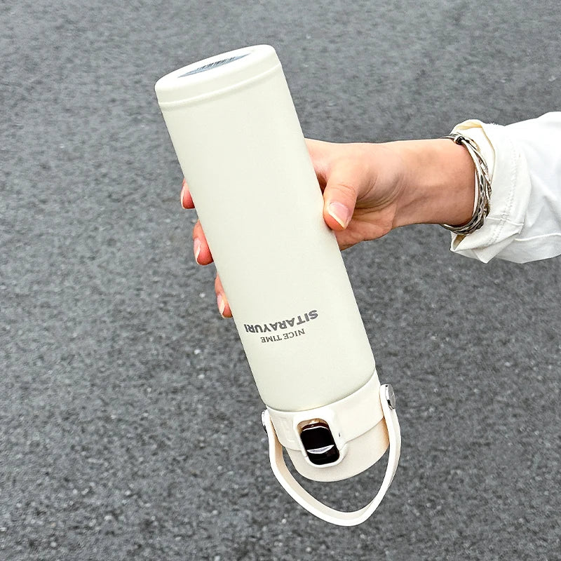 Victory Elite stainless steel vacuum flask, 500ml insulated sports bottle with wide handle for outdoor drinking and portability.