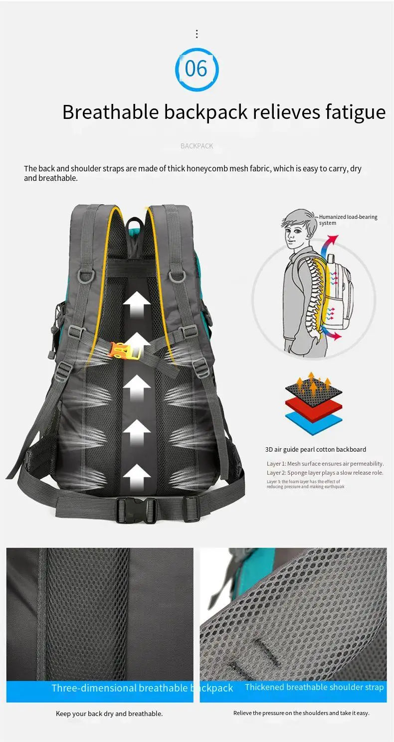 Victory Elite 50L outdoor hiking backpack with large capacity, double-shoulder straps, ideal for mountain climbing and camping.