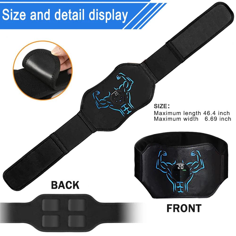 Victory Elite EMS abdominal toning belt with electric muscle stimulation for waist shaping and home fitness.