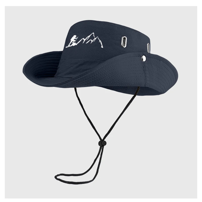 Victory Elite outdoor bucket hat with wide brim, breathable fabric, and drawstring, ideal for hiking and camping adventures.