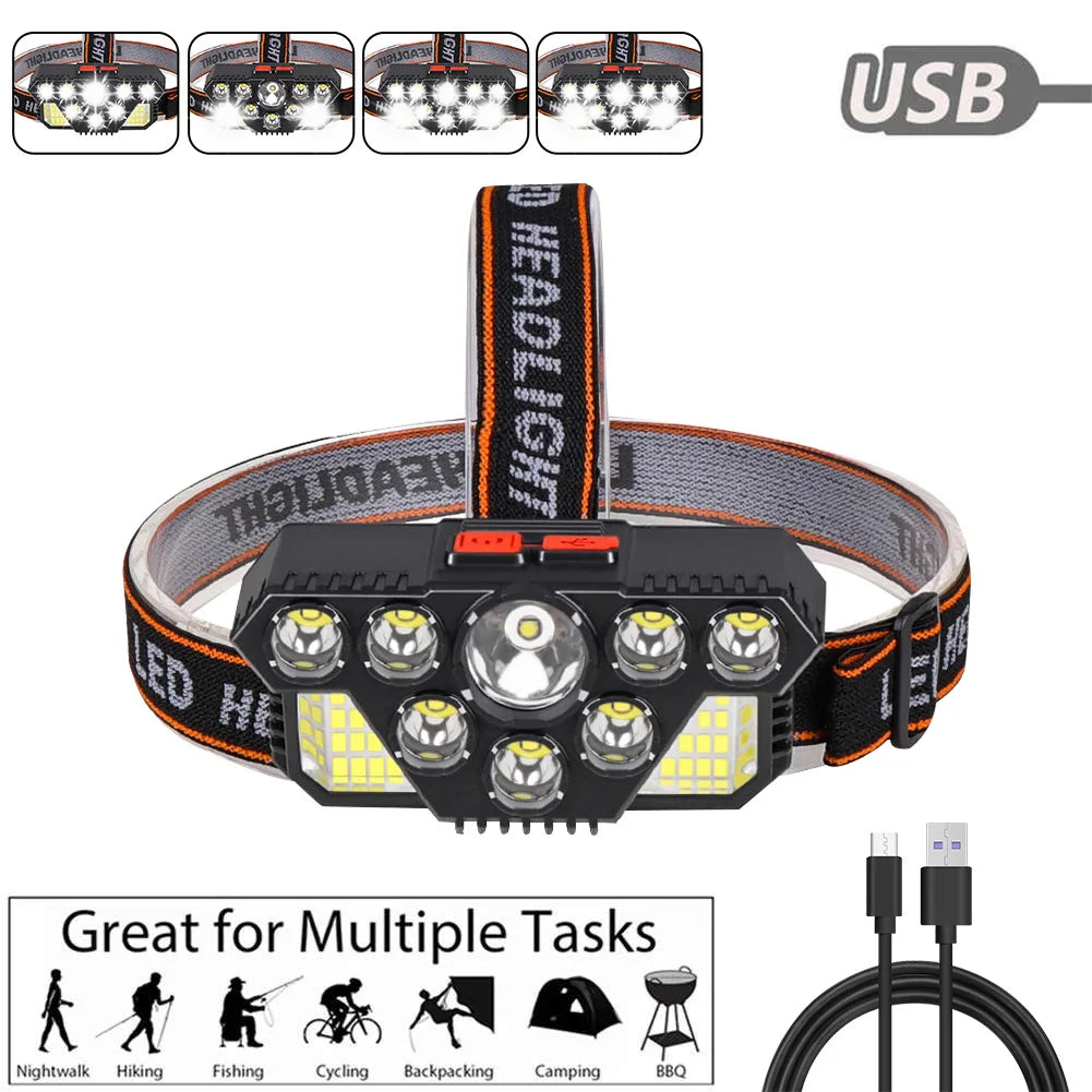 Victory Elite 8 safety hiking lights with adjustable angles and multiple switch options for bright, versatile outdoor illumination