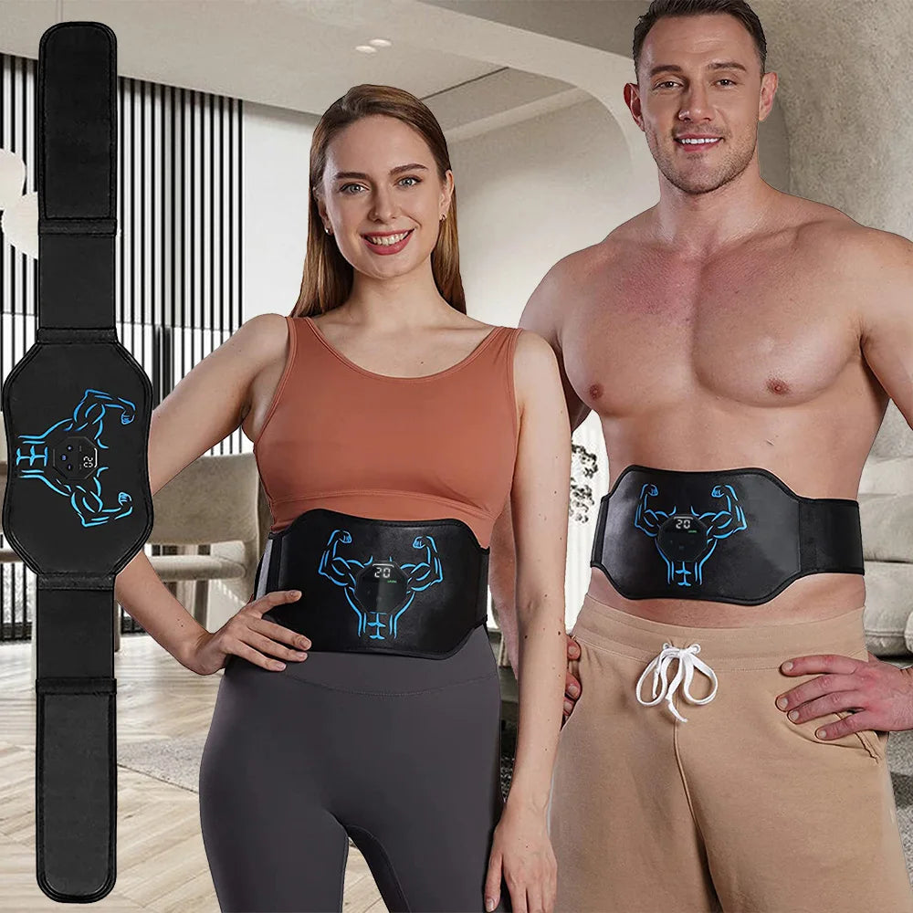 Victory Elite EMS abdominal toning belt with electric muscle stimulation for waist shaping and body slimming exercises.