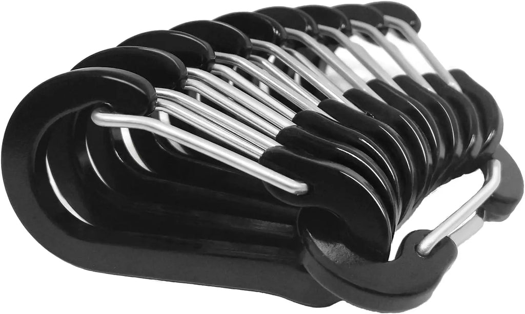 Set of 10 lightweight aluminum D-shape mini carabiner clips by Victory Elite, ideal for keychains, climbing, fishing, and outdoor activities.