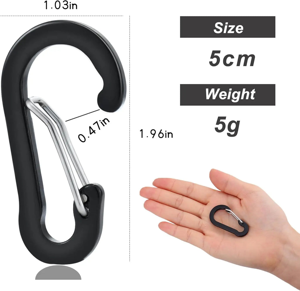 Set of 10 lightweight Victory Elite aluminum mini carabiner clips with D-shape spring hooks for keychains, climbing, fishing, and outdoor use