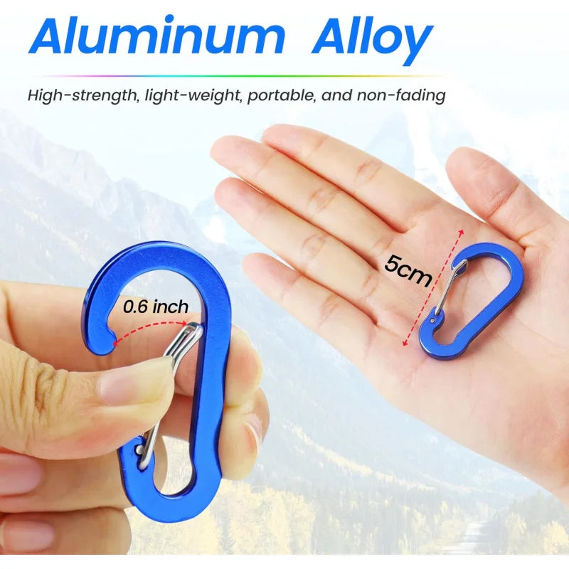 Set of 10 lightweight aluminum mini carabiner clips with D-shape design by Victory Elite, ideal for keychains, climbing, and outdoor activities.