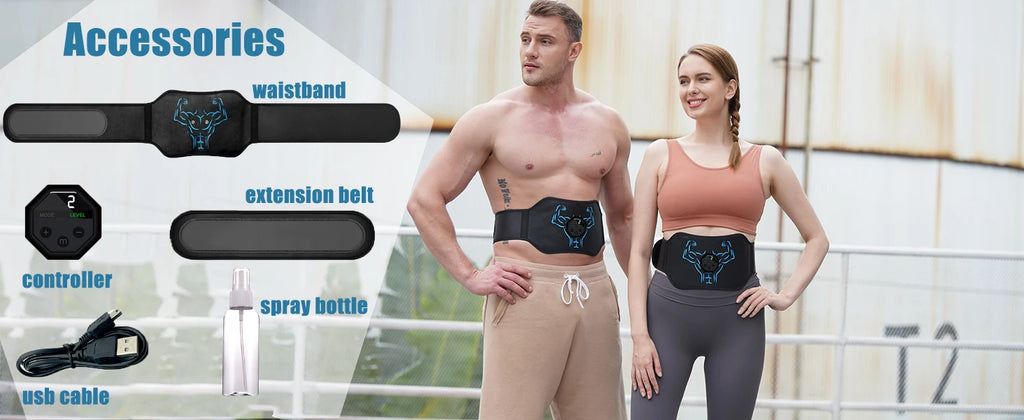 Victory Elite EMS abdominal toning belt with electric muscle stimulation for home fitness, waist shaping, and body slimming.