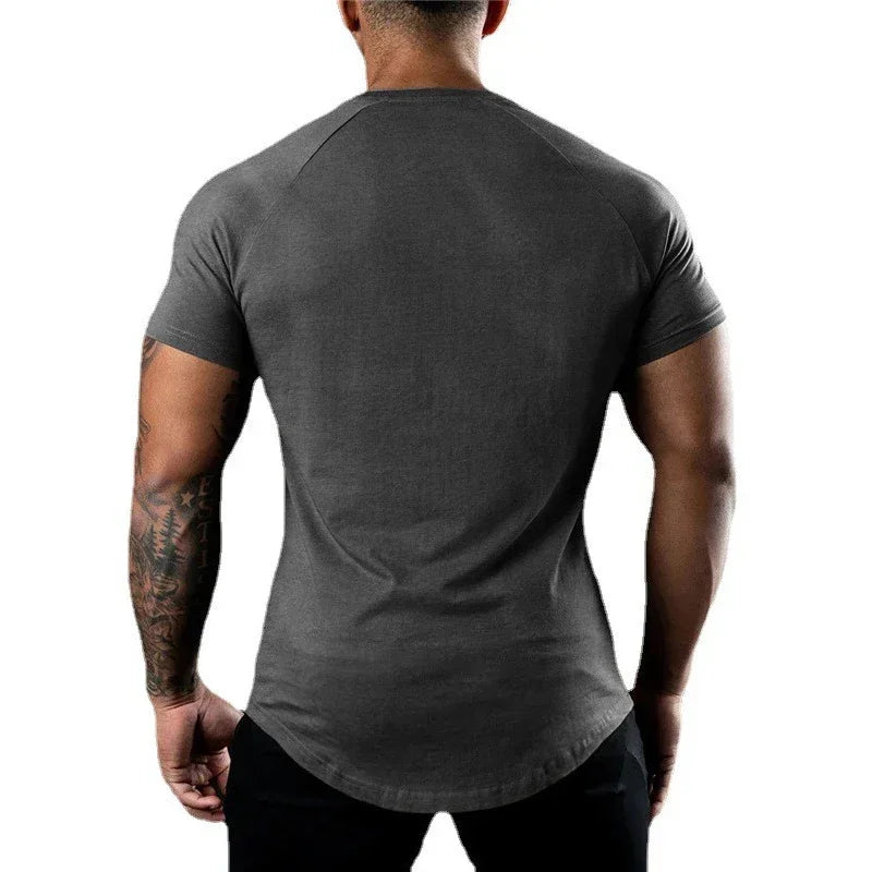 Victory Elite men's breathable cotton short sleeve jogging shirt, casual fitness workout T-shirt for summer bodybuilding and sports.