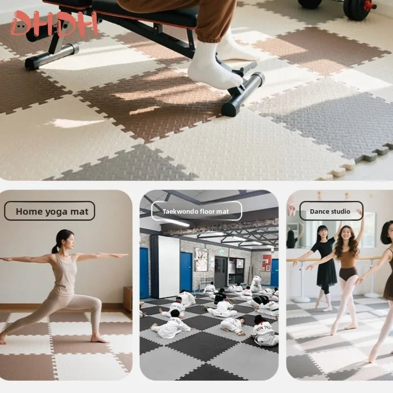 Victory Elite gym floor mat with interlocking rubber design, anti-slip surface, ideal for home workouts, weightlifting, and yoga.