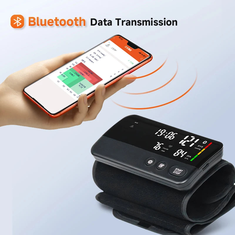 Victory Elite Bluetooth blood pressure monitor with large screen display, 2 data sets, and portable upper arm design.