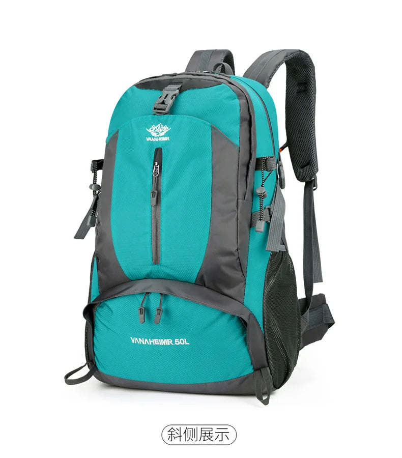 Victory Elite 50L outdoor hiking backpack with large capacity, double shoulder straps, suitable for mountain climbing and camping.