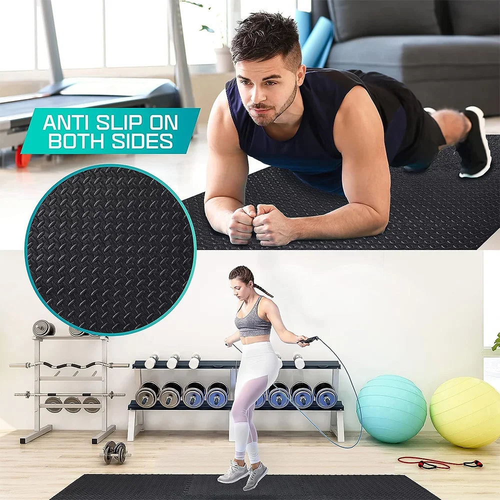 Victory Elite gym floor mat with anti-slip rubber surface, interlocking design, ideal for weightlifting, yoga, and home workouts.
