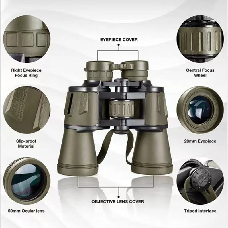 Victory Elite 20x50 waterproof binoculars with night vision, high-definition optics, ideal for travel, hunting, and stargazing.