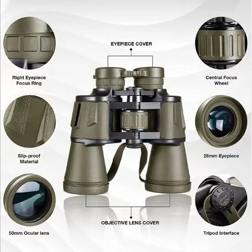 Victory Elite 20x50 waterproof binoculars with night vision, high-definition optics, ideal for travel, hunting, and stargazing.