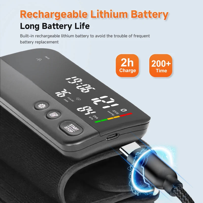 Victory Elite Bluetooth blood pressure monitor with large display and dual data storage, portable upper arm design.