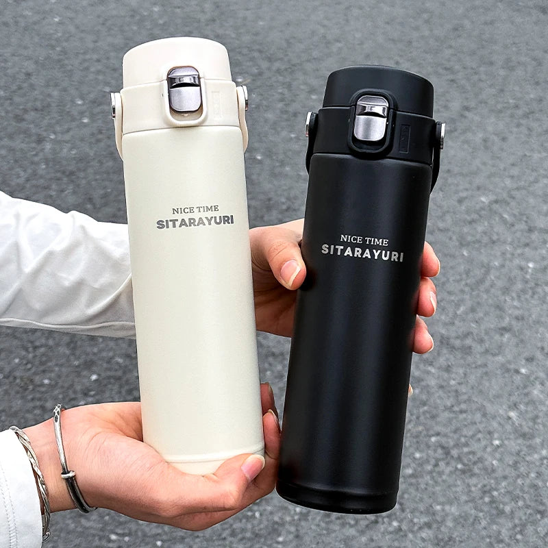 Victory Elite stainless steel vacuum flask with 500ml capacity, insulated sports bottle featuring a wide handle and pop-up drink spout