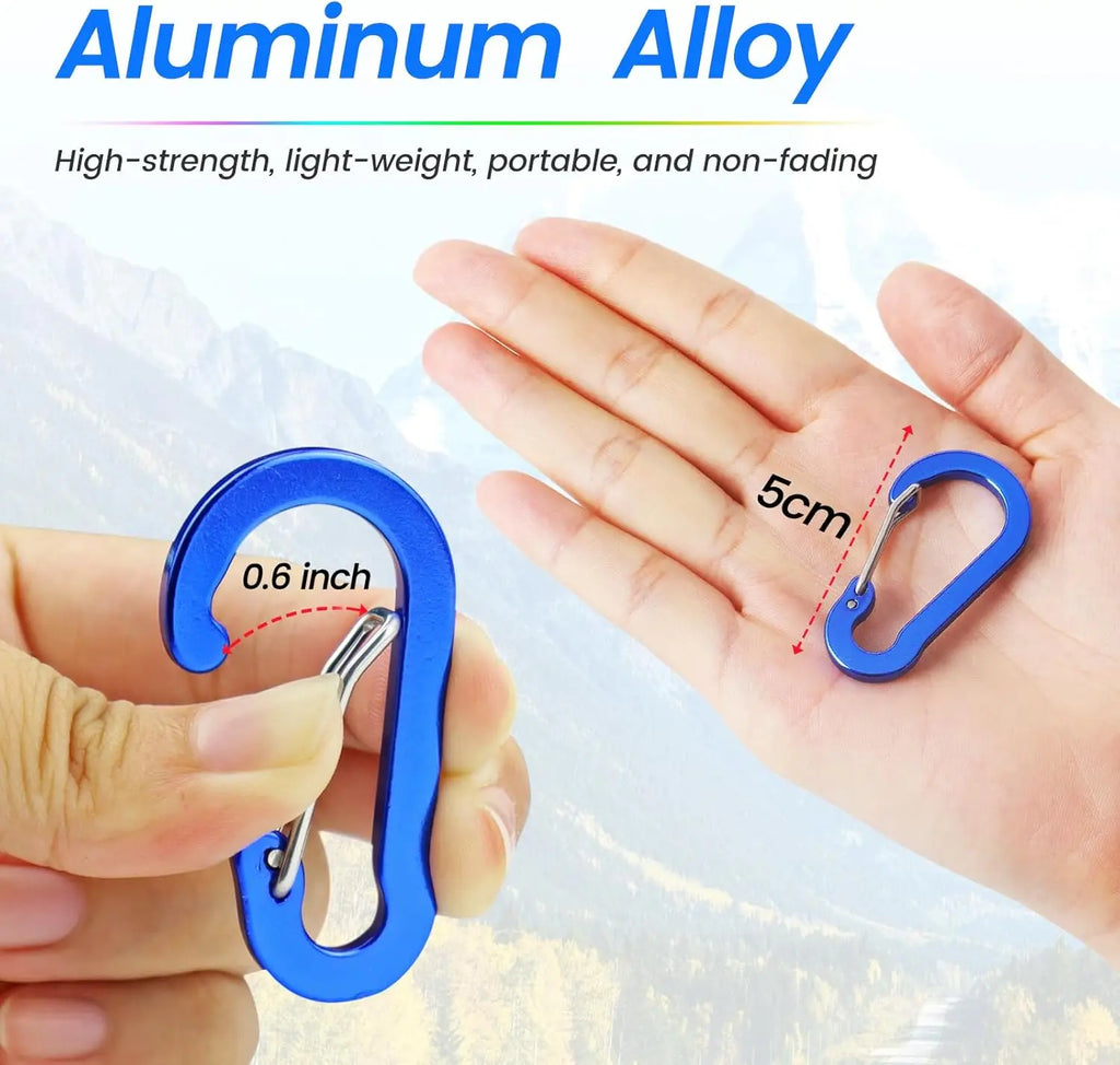 Set of 10 lightweight aluminum D-shape mini carabiner clips by Victory Elite, ideal for keychains, climbing, fishing, and outdoor activities.