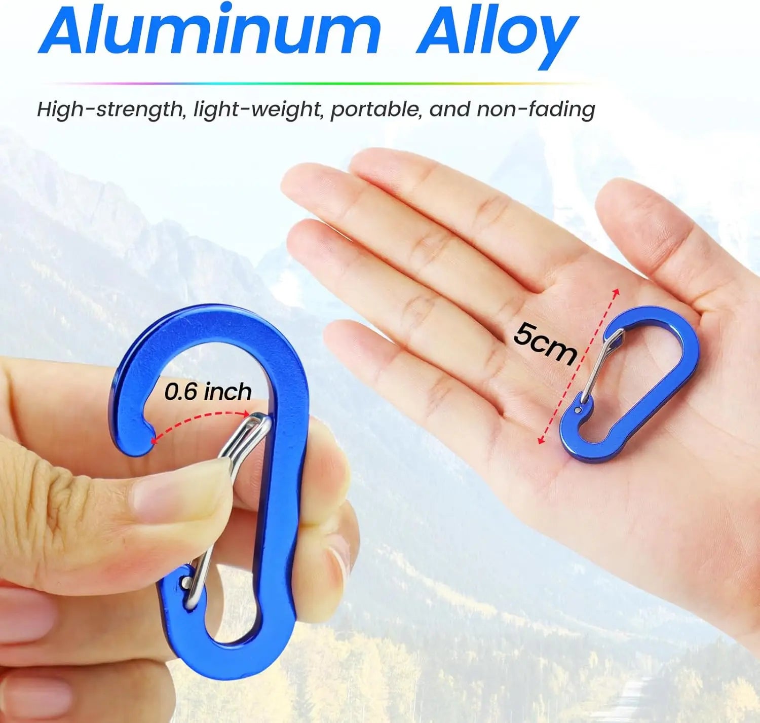 Set of 10 lightweight aluminum D-shape mini carabiner clips by Victory Elite, ideal for keychains, climbing, fishing, and outdoor activities.