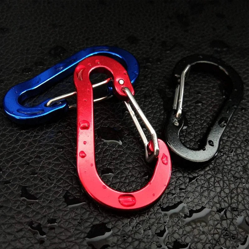Set of 10 lightweight aluminum D-shape mini carabiner clips by Victory Elite, ideal for keychains, climbing, fishing, and outdoor activities.