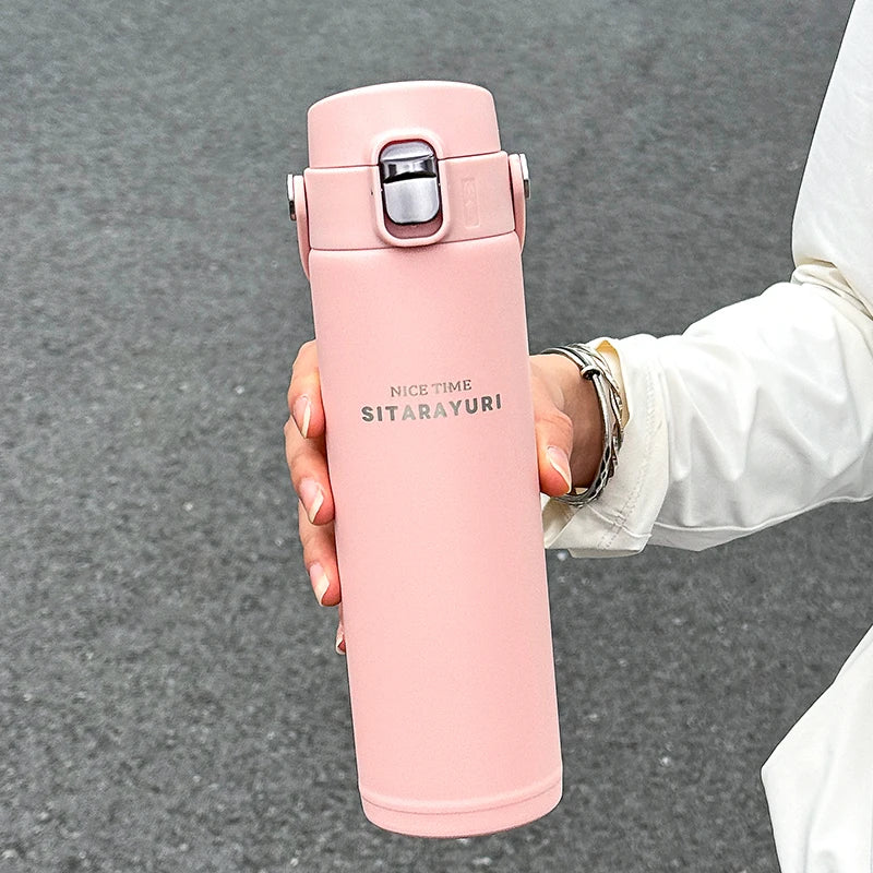 Victory Elite stainless steel vacuum flask, 500ml insulated sports bottle with wide handle and pop-up drink spout for outdoor use