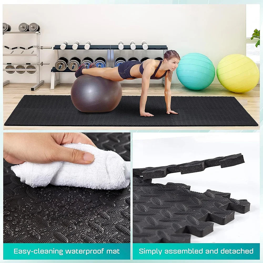 Victory Elite gym floor mat with anti-slip rubber surface, interlocking design, ideal for home workouts, weightlifting, and yoga.