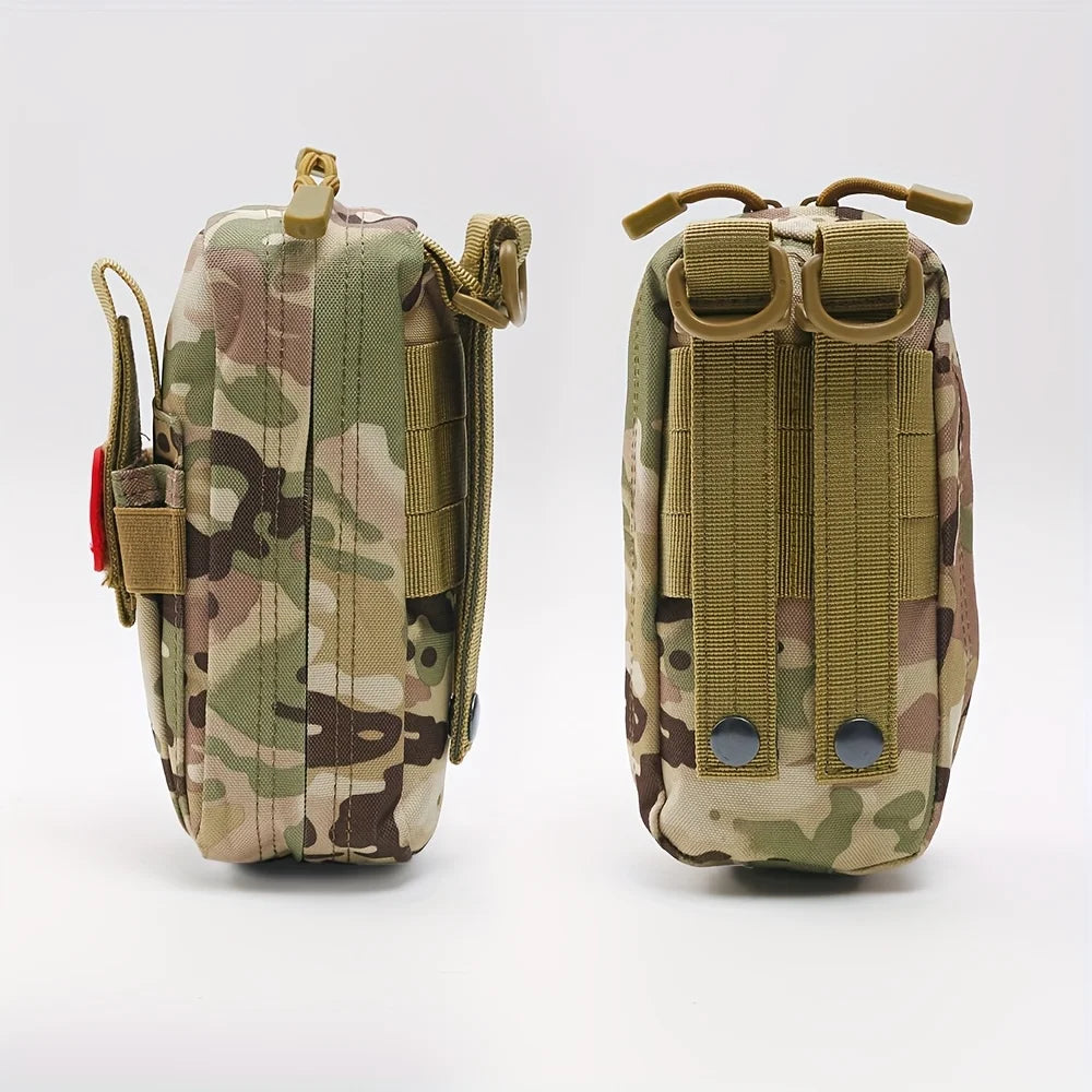 Victory Elite tactical first aid kit with tourniquet in Molle pouch, suitable for camping, hiking, and emergency medical rescue.