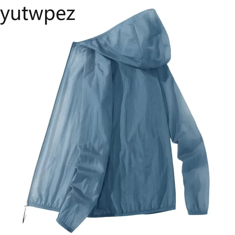 Victory Elite men's outdoor hiking jacket with hood, UV protection, quick-dry breathable fabric, ideal for summer outdoor activities.