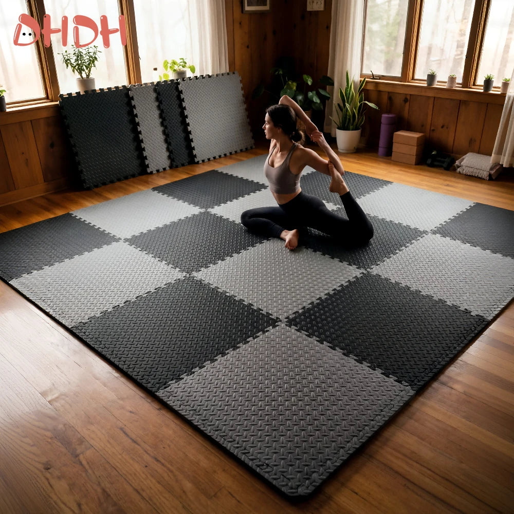 Victory Elite gym floor mat with anti-slip rubber surface, interlocking design, ideal for home workouts, weightlifting, and yoga.