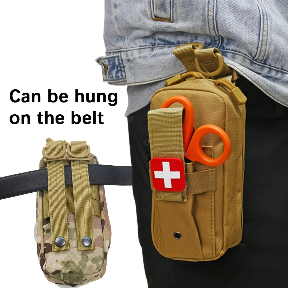 Victory Elite tactical first aid kit with tourniquet in Molle pouch, ideal for camping, hiking, and emergency survival preparedness.
