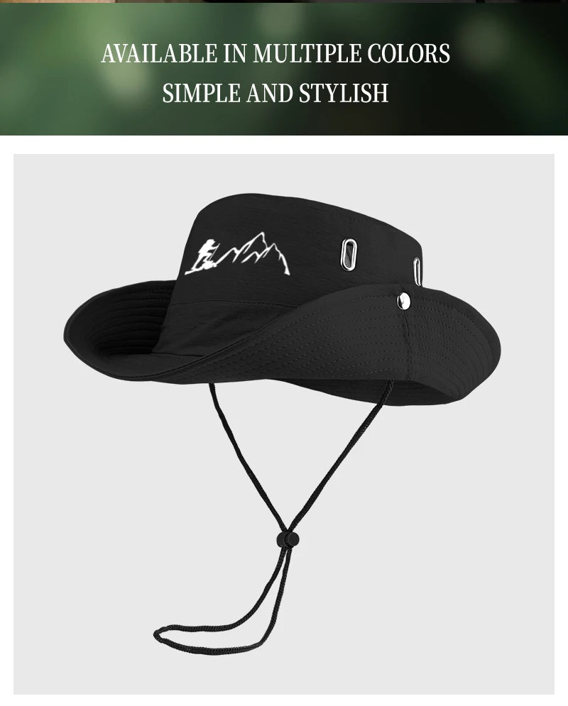 Victory Elite outdoor bucket hat with wide brim and drawstring, breathable for hiking and camping adventures.