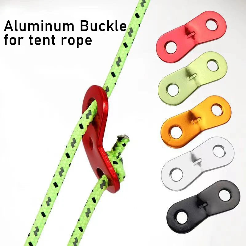 Set of 10 Victory Elite aluminum tent rope buckles for adjustable, windproof canopy tent cords and secure outdoor tensioning.