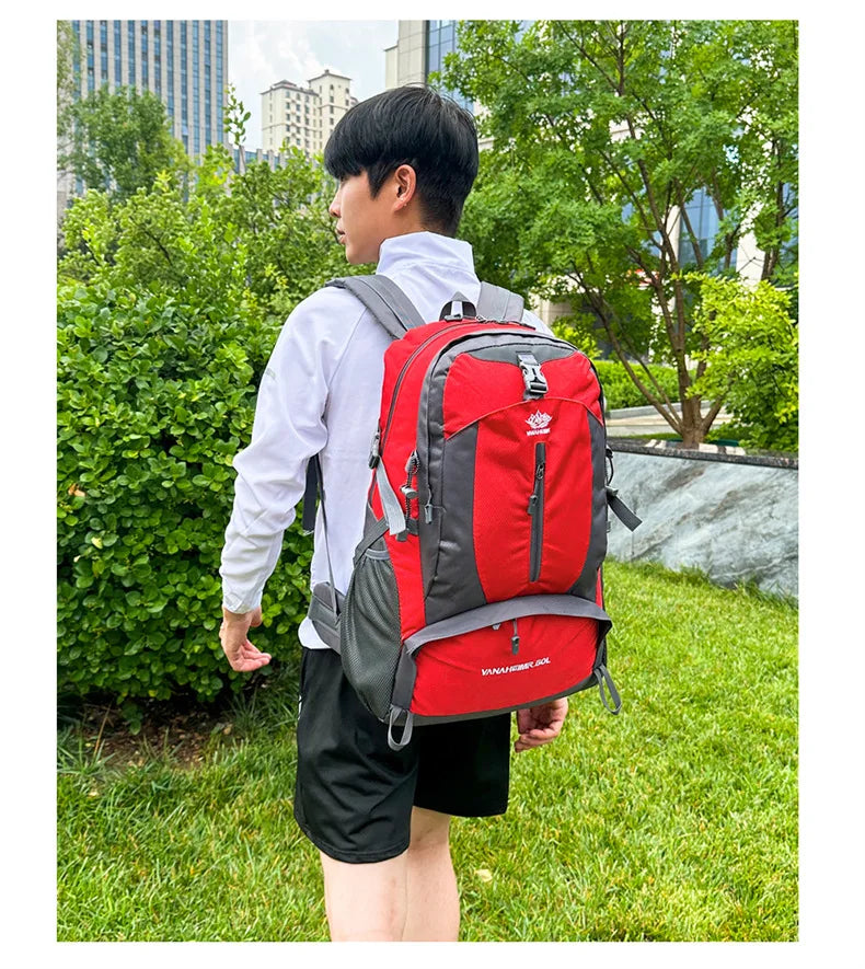 Victory Elite 50L outdoor hiking backpack with large capacity, double shoulder straps, ideal for mountain climbing and camping.